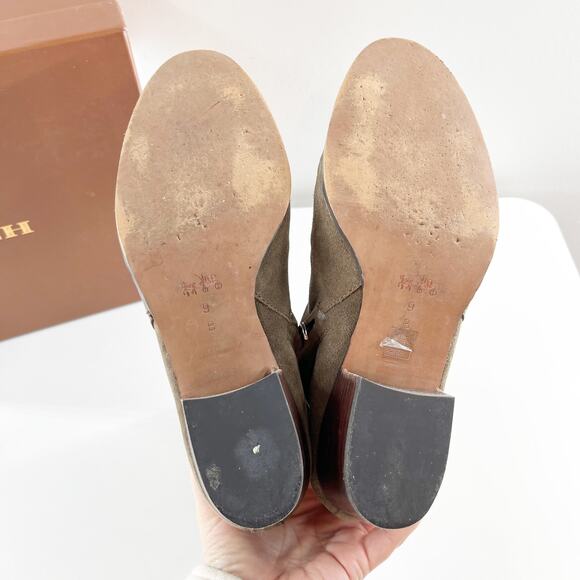 Coach Paulina Block Stacked Heel Suede Ankle Boots Booties Fatigue Chestnut 9 - Picture 5 of 8